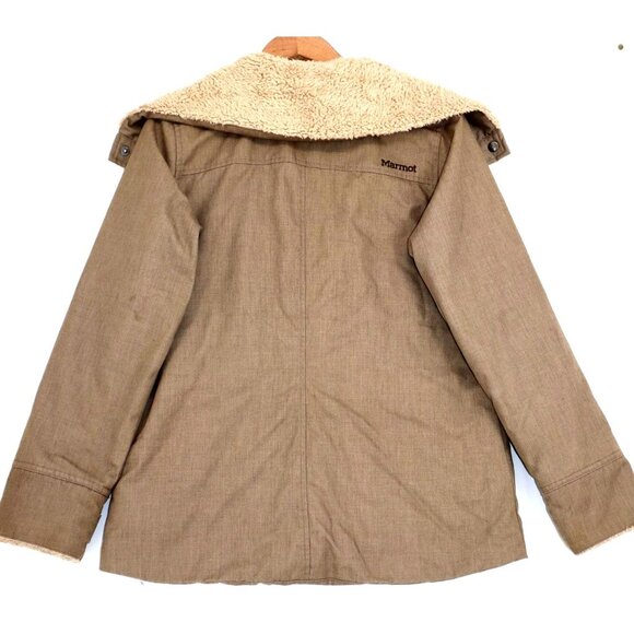 Marmot Sherpa Lined Jacket Medium Khaki Hooded Parka Cozy Y2K Gorpcore Winter - Picture 2 of 12